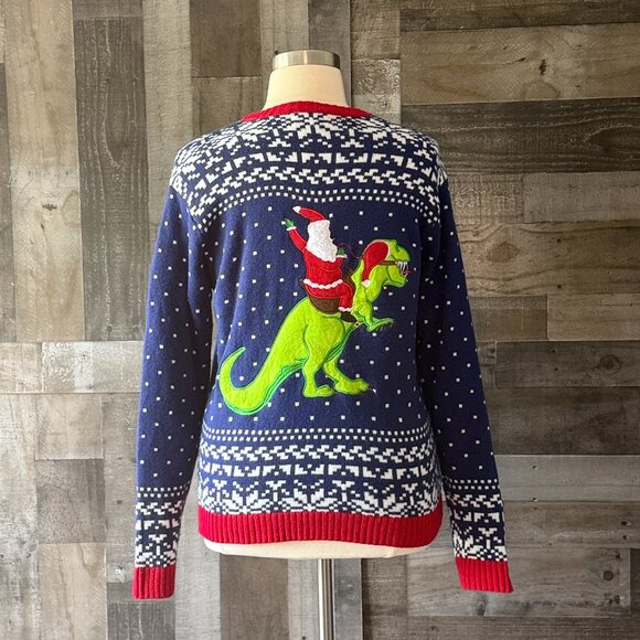 Men's Blizzard Bay ugly Christmas sweater large Santa dinosaur Christmas party - Picture 7 of 10